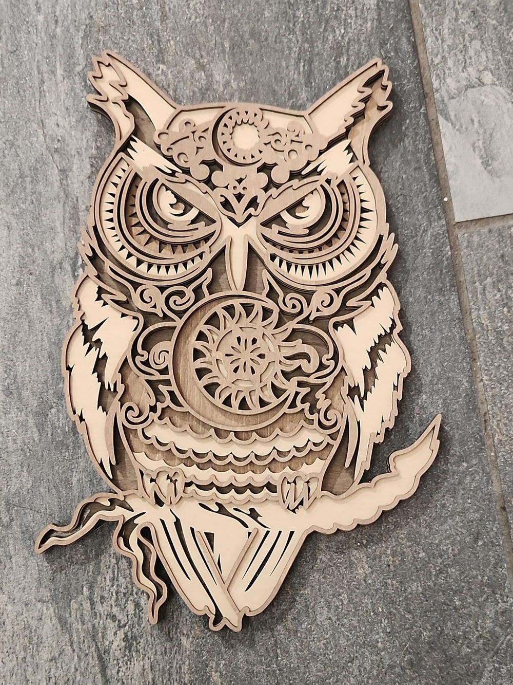 Handcrafted Laser-Cut Owl Wall Art - Natural Wood